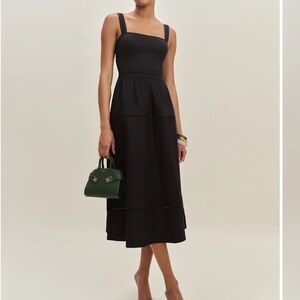 Reformation Everett Linen Black Midi Dress